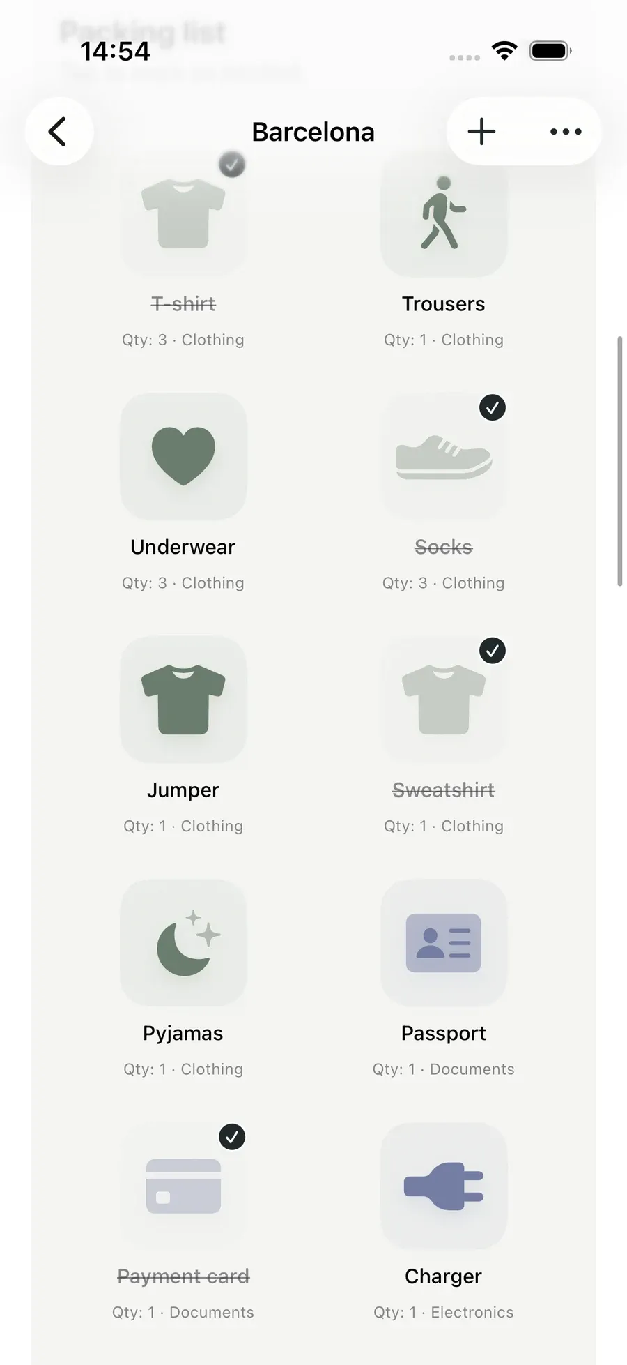 Packing list — Packmio