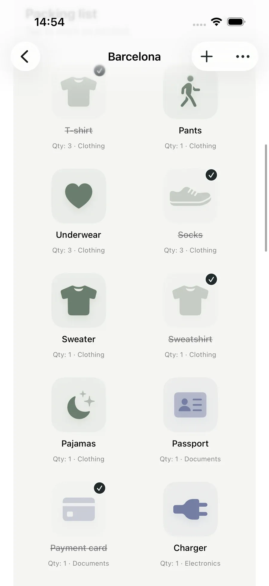 Packing list — Packmio