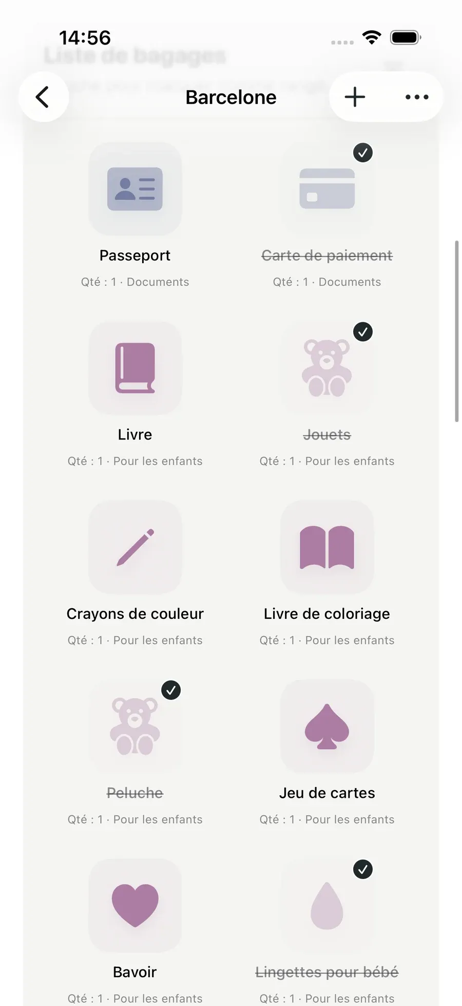 Liste de bagages — Packmio