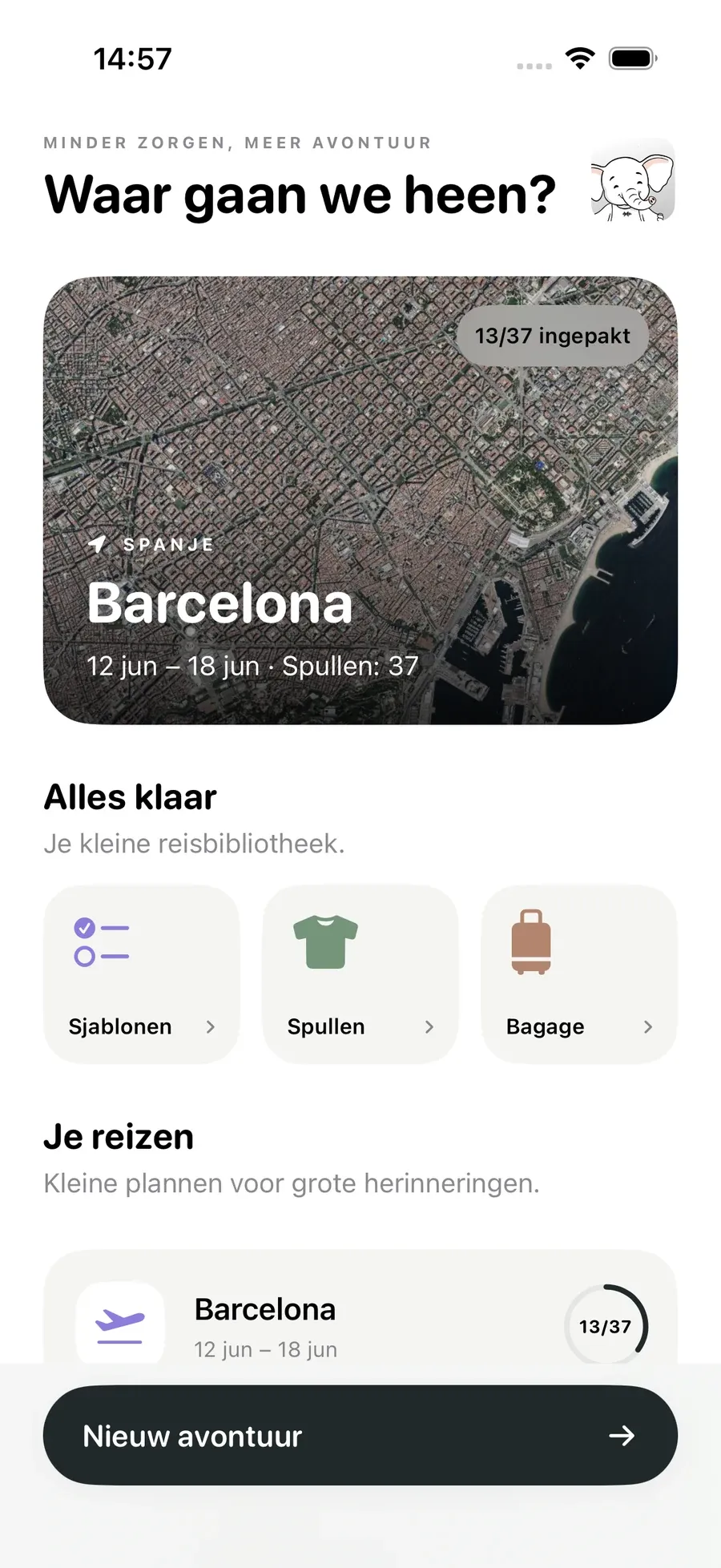 Je reizen — Packmio