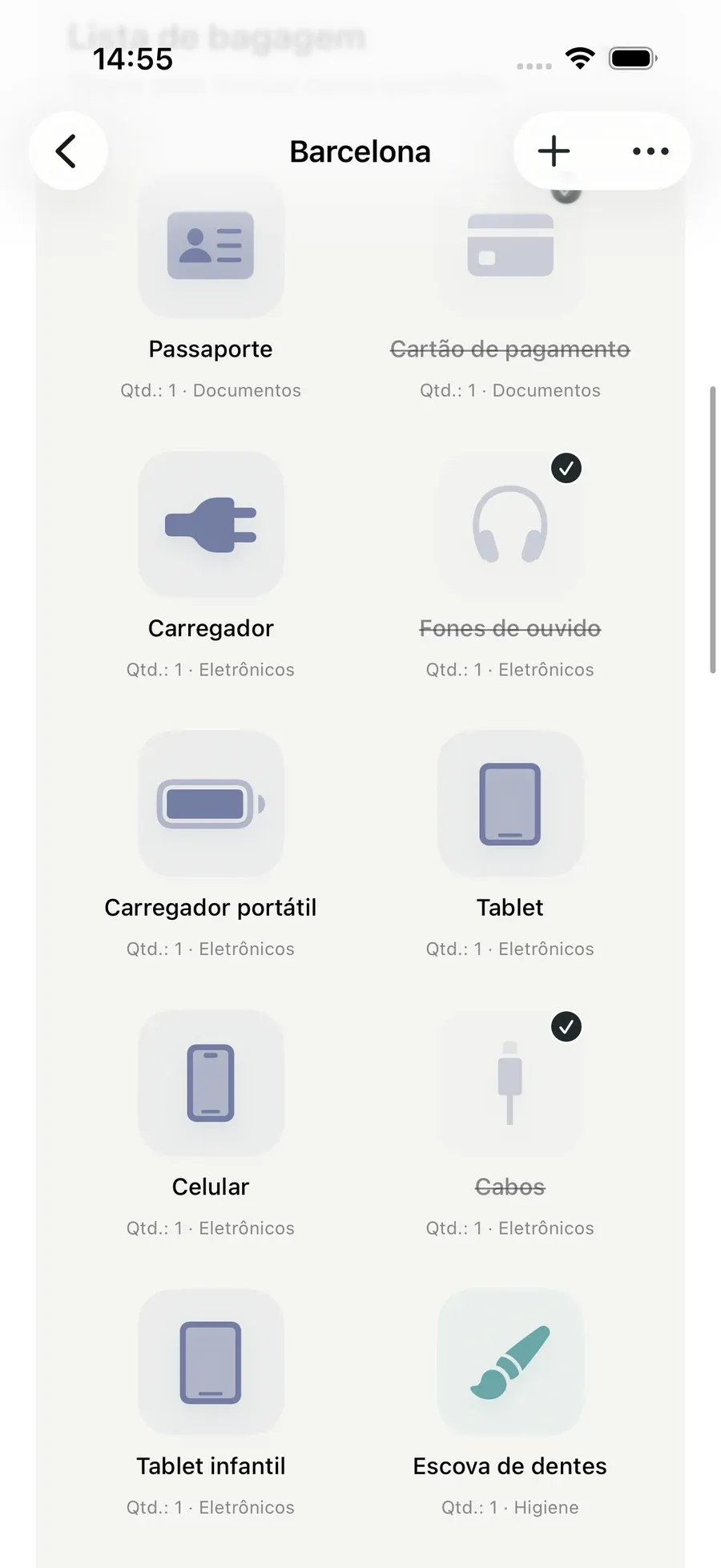 Lista de bagagem — Packmio