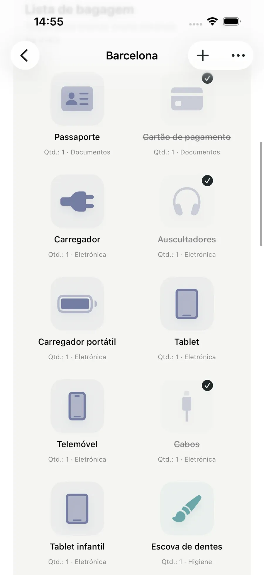 Lista de bagagem — Packmio